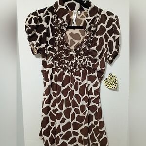 Heart Soul Brown and White Giraffe-Print Ruffle V-Neck Tunic